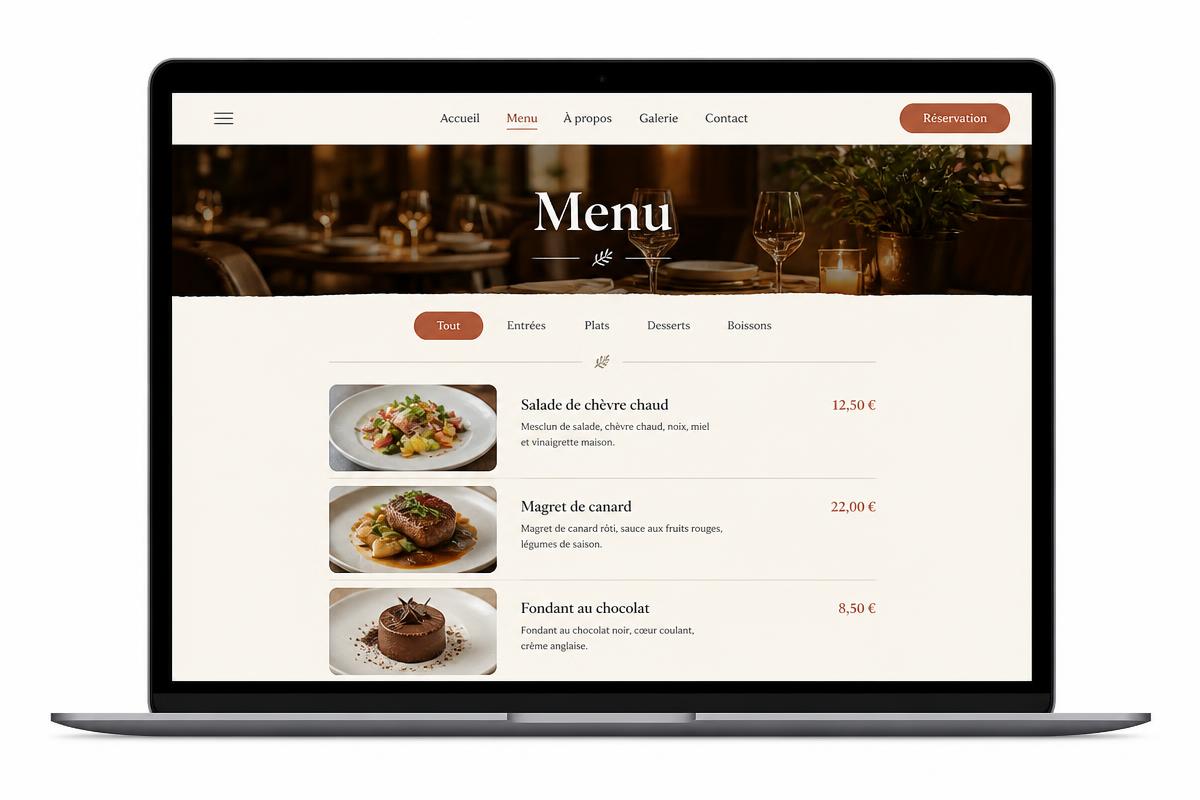Maquette de démonstration d'un site web pour un restaurant